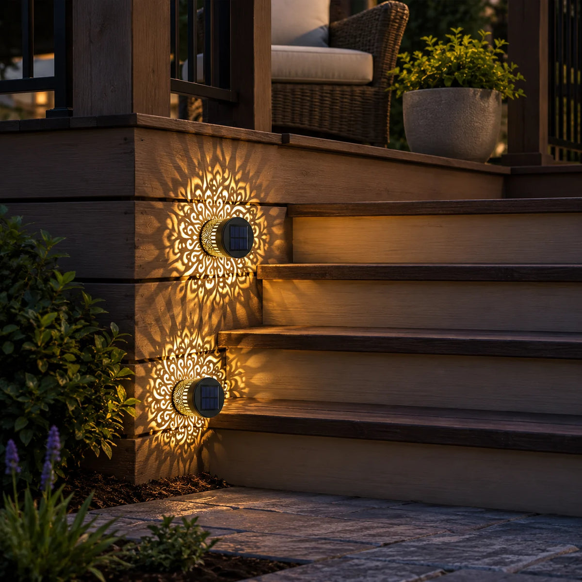 Solar mandala wall light displayed outdoors