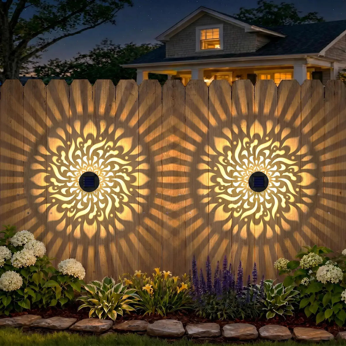 Solar mandala wall light displayed outdoors