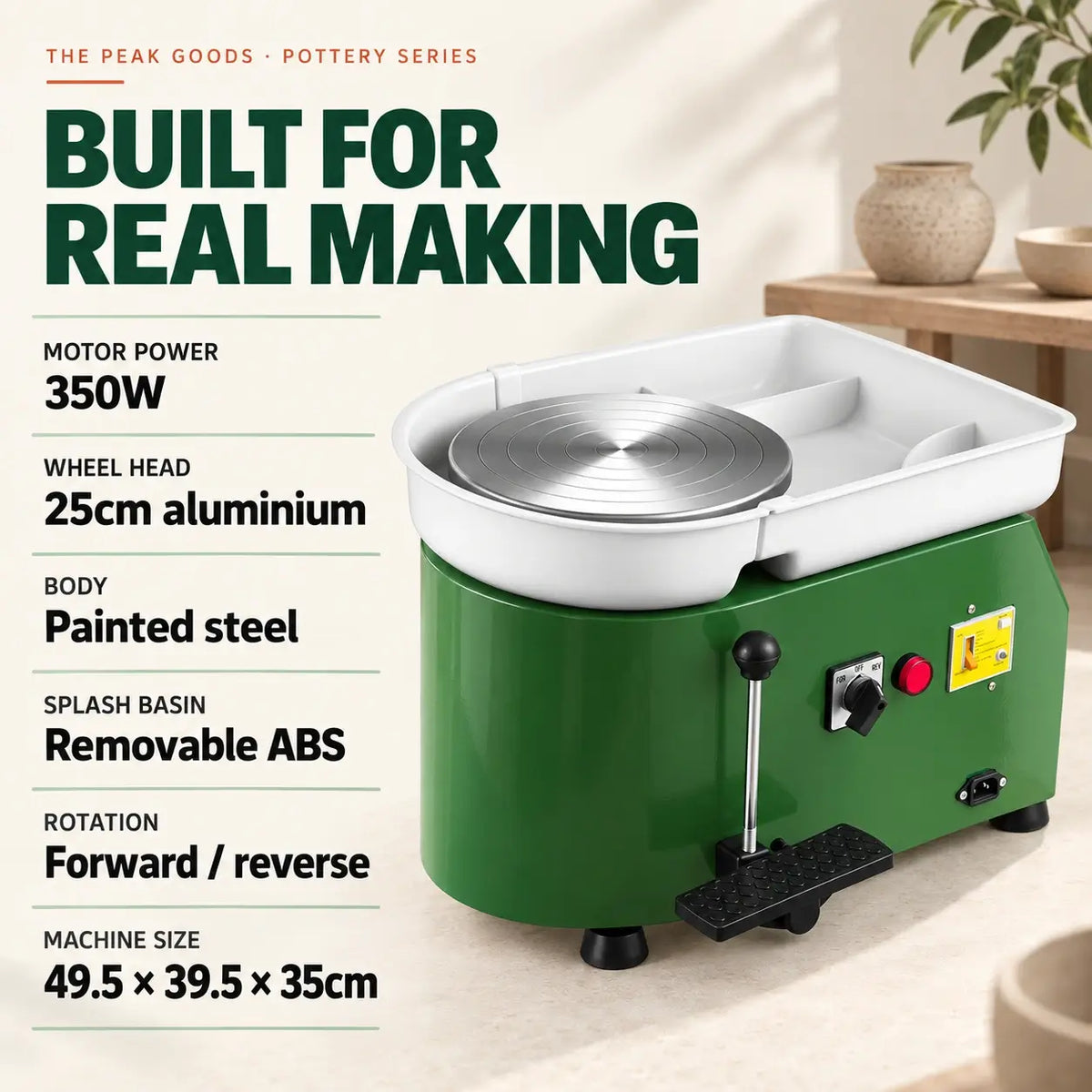 350W Electric Pottery Wheel for Adults & Beginners – 25cm Turntable with Foot Pedal