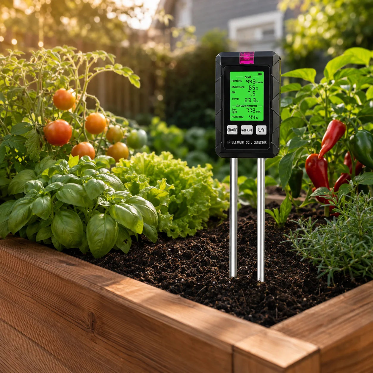 Digital soil pH tester with backlit display