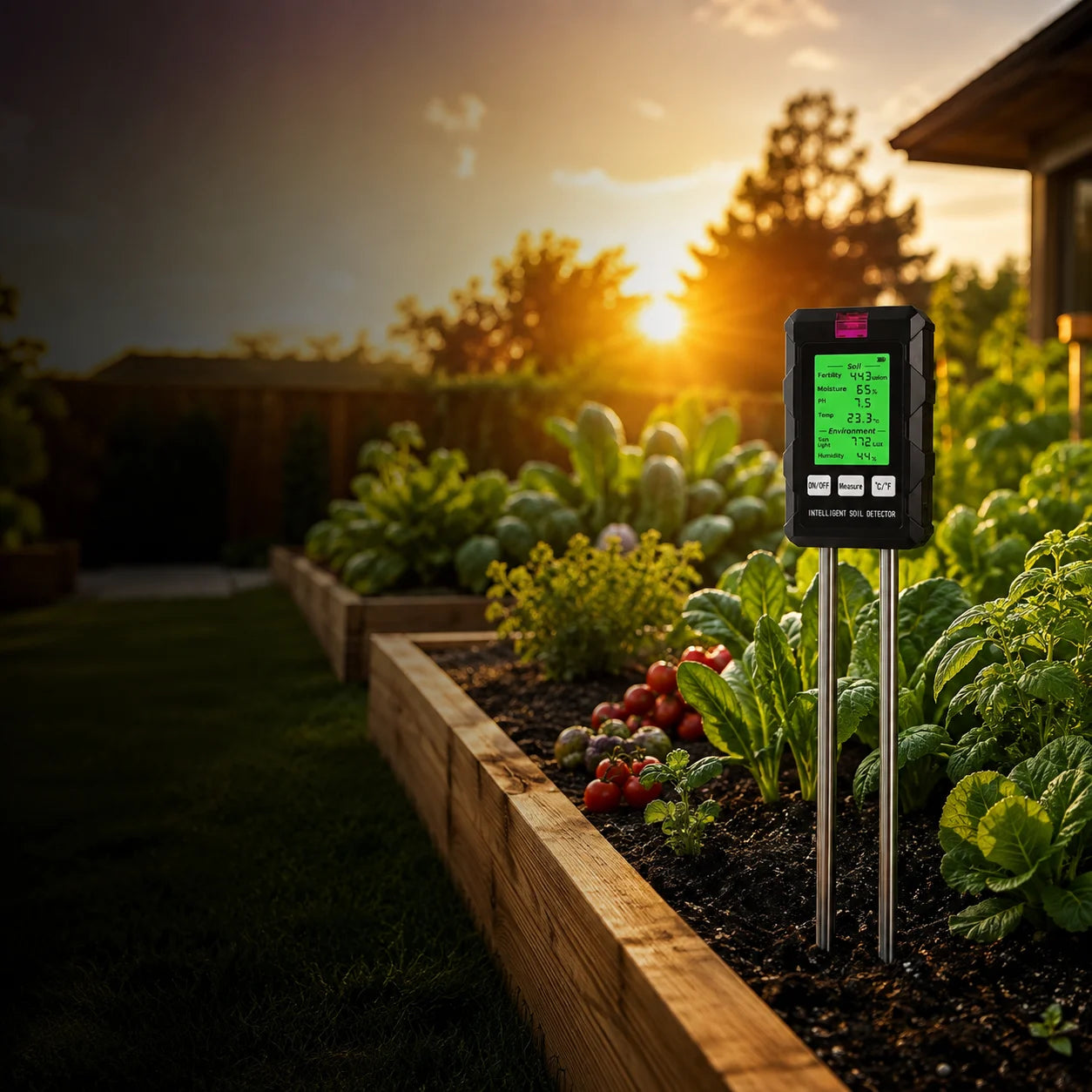 Digital soil pH moisture temperature and light tester