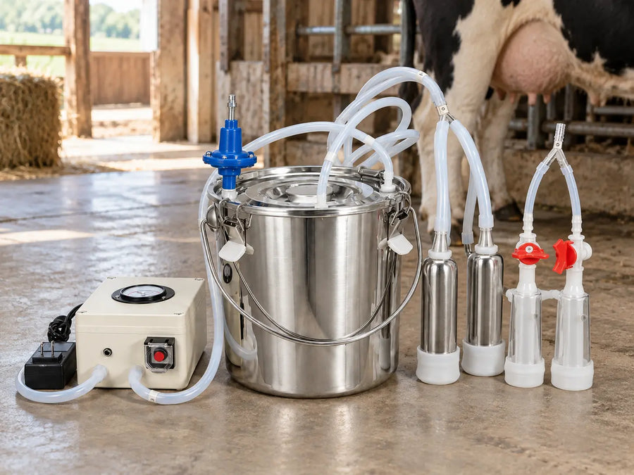 14L Portable Cow Milking Machine with Pulsation & Auto Stop in use
