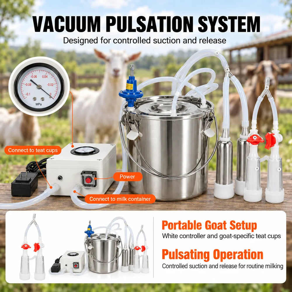 14L Portable Cow Milking Machine with Pulsation & Auto Stop