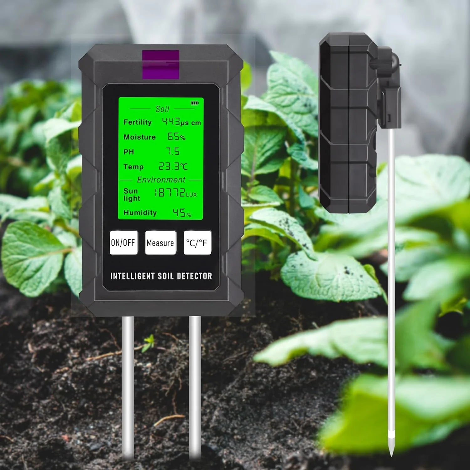 Digital soil pH moisture temperature and light tester
