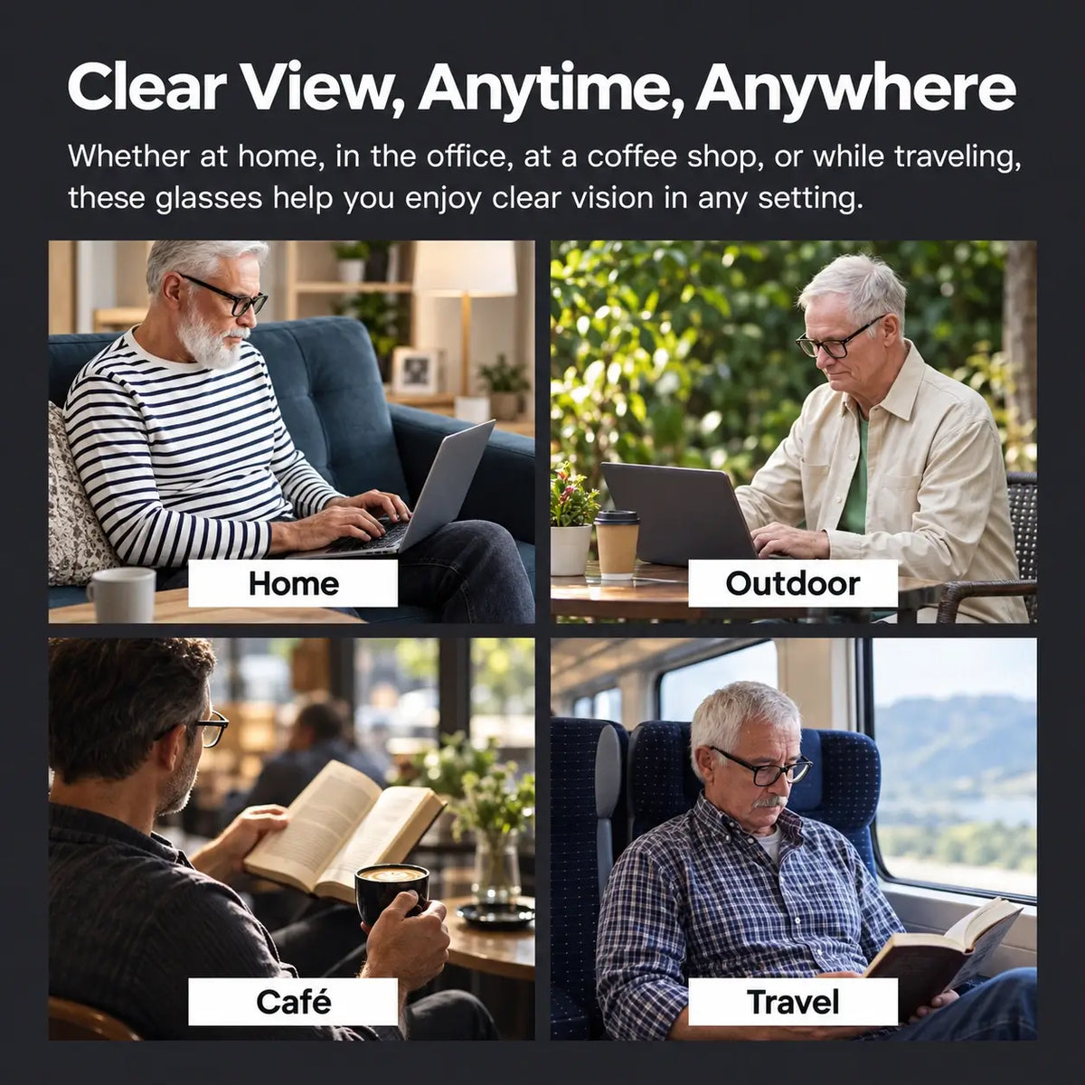 Adjustable Focus Glasses – Dual Dial Reading Glasses, Black