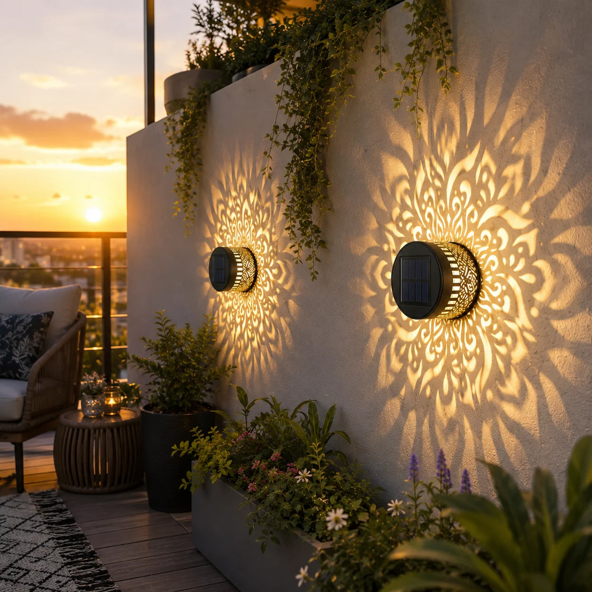 Solar mandala wall light displayed outdoors