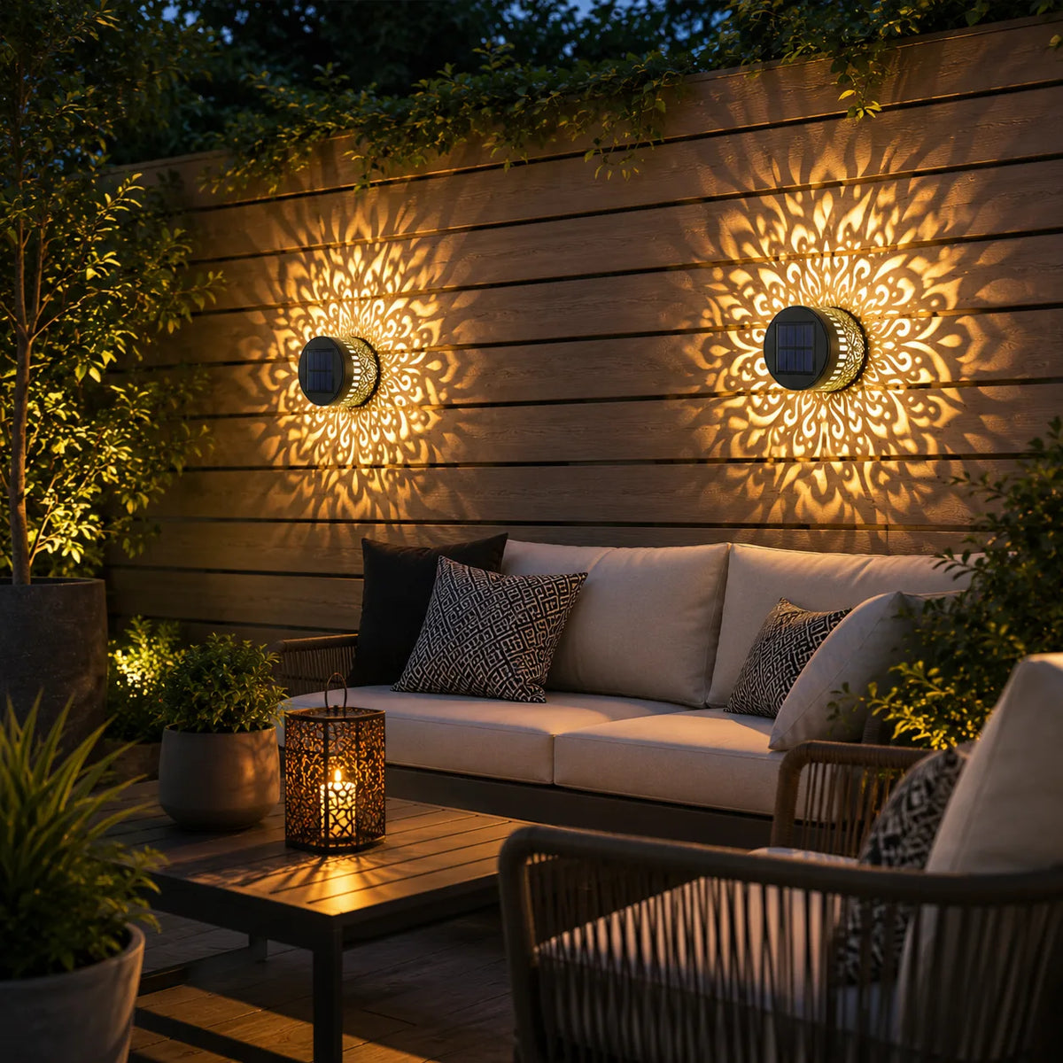 Solar mandala wall light displayed outdoors