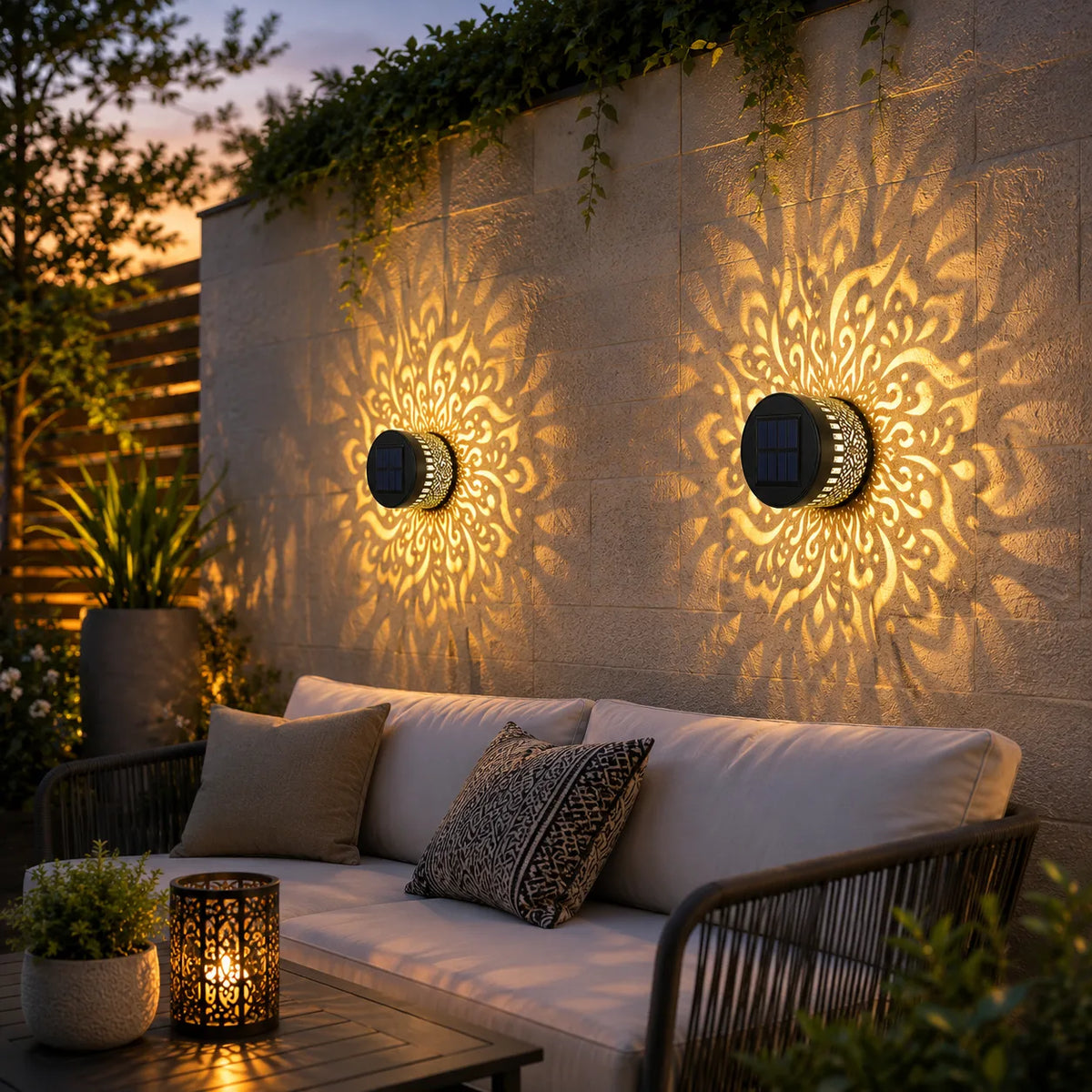Solar mandala wall light displayed outdoors
