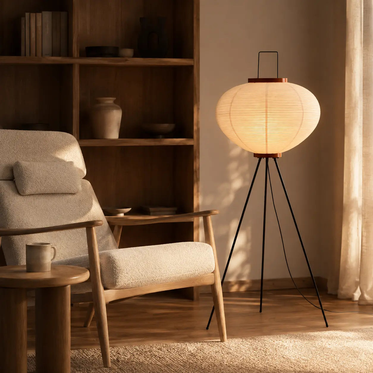 Lumora™ Japandi Rice Paper Floor Lamp – Japanese Inspired LED Paper Lantern Standing Lamp for Living Room, Bedroom & Modern Home Decor